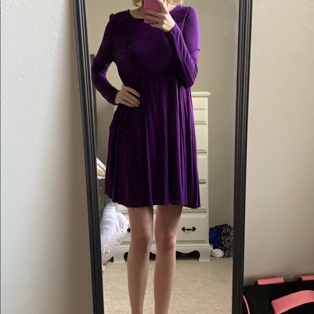Purple long sleeve shift dress